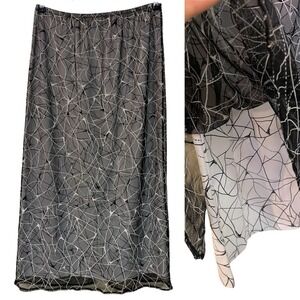 Black White Geo Web Mesh Pull On Maxi Skirt‎ Whimsigoth Witchy Grunge Y2K S